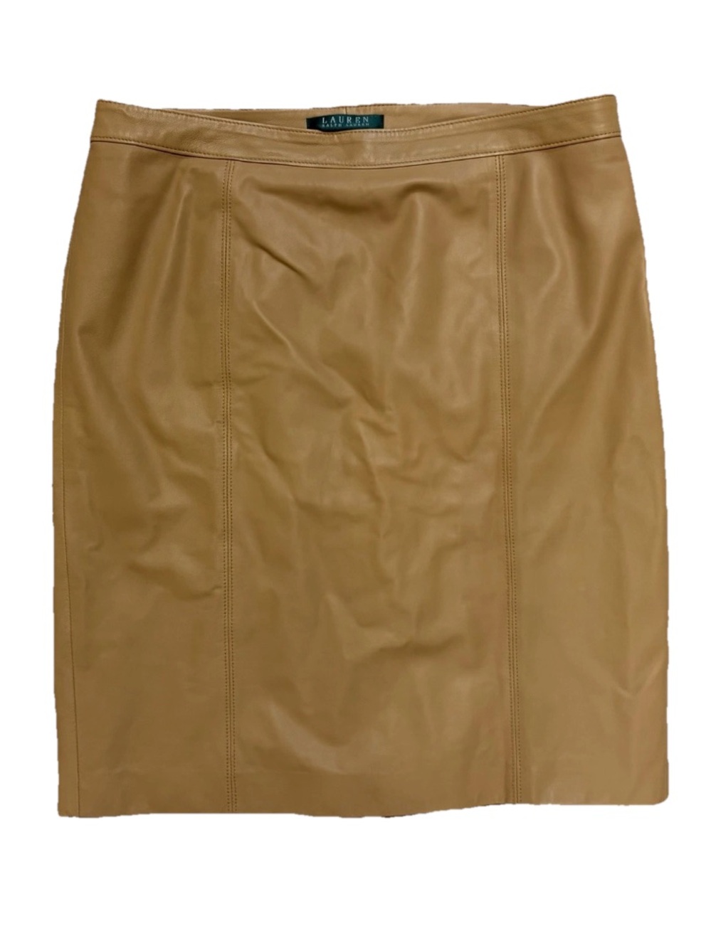 Lauren Ralph Lauren Lambskin Leather camel Tan midi skirt size 6